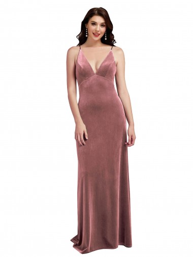 Cheap Low Scoop Back Long V-Neck Formal Velvet Slip Bridesmaid Dress / Prom Dress Canada