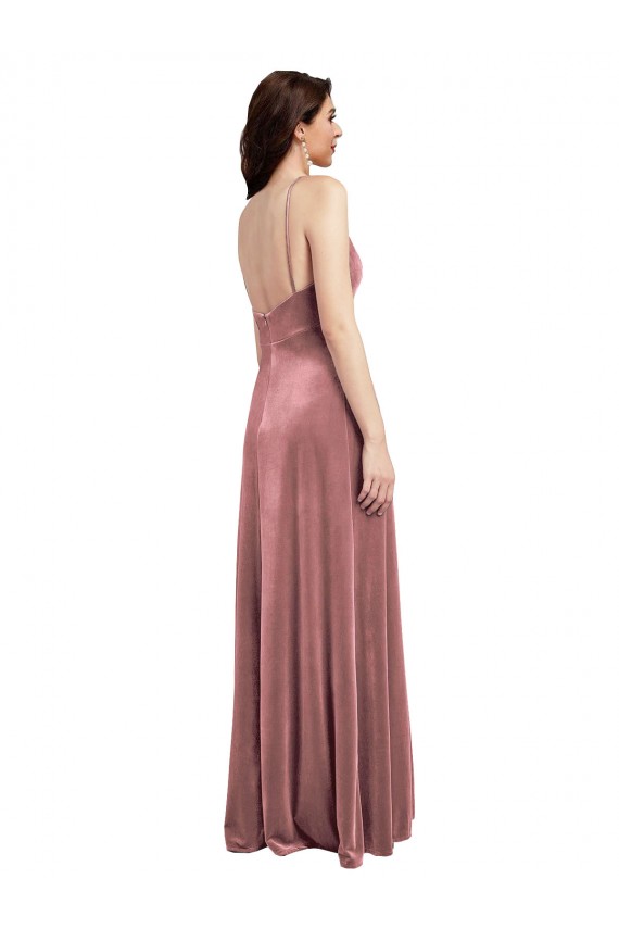 Cheap Low Scoop Back Long V-Neck Formal Velvet Slip Bridesmaid Dress / Prom Dress Canada