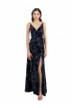 Cheap Floral Velvet Surplice V-Neck Long Bridesmaid Dress with V-Back Canada