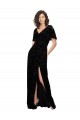 Cheap Split Sleeves V-Neck Floral Velvet Bridesmaid Dress with Front Slit Canada