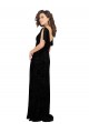 Cheap Split Sleeves V-Neck Floral Velvet Bridesmaid Dress with Front Slit Canada