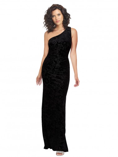 Cheap One Shoulder Long Sheath Sleeveless Floral Velvet Bridesmaid Dress Canada