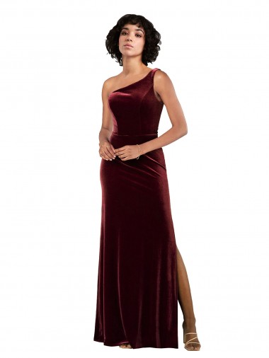 Cheap Formal One Shoulder Floor-Length Velvet Bridesmaid Dress / Prom Dress Canada