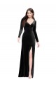 Cheap Long Sleeves Formal Velvet Bridesmaid Dress / Prom Dress with V-Neckline and Thigh Slit Canada