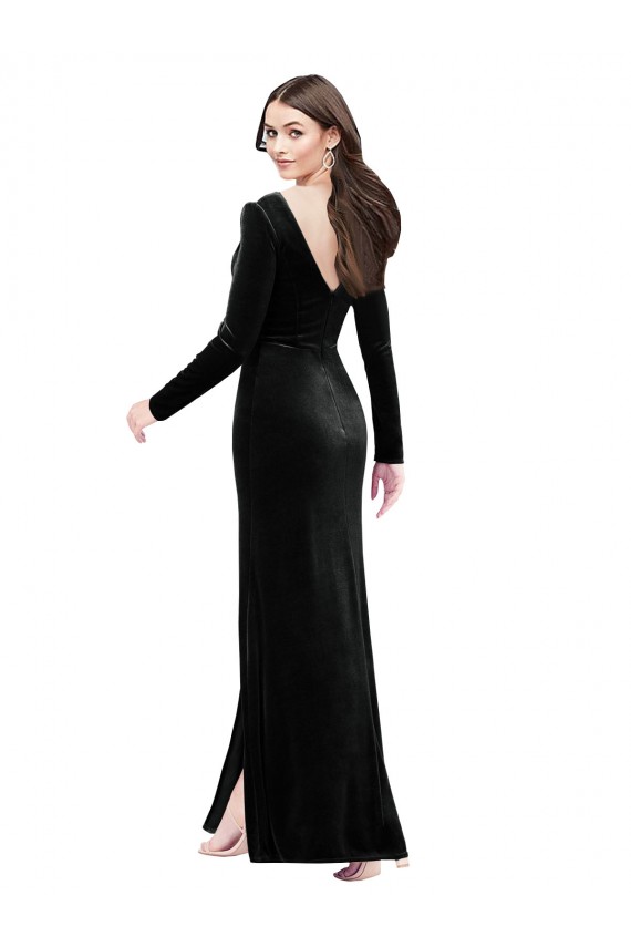 Cheap Long Sleeves Formal Velvet Bridesmaid Dress / Prom Dress with V-Neckline and Thigh Slit Canada