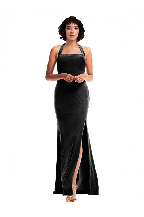 Cheap Empire Waist Formal Stretch Velvet Bridesmaid Dress / Prom Dress with Halter Strap Canada