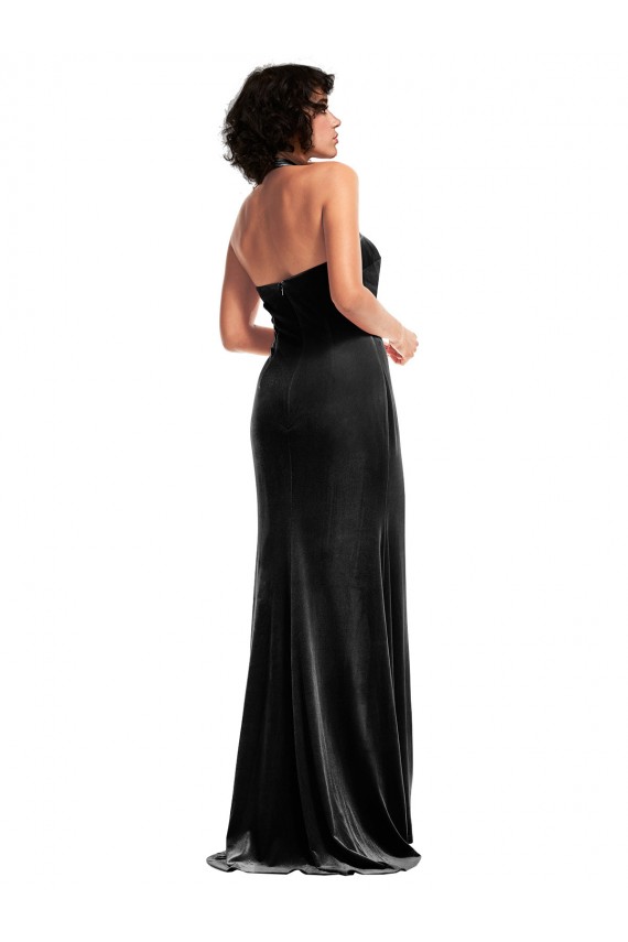 Cheap Empire Waist Formal Stretch Velvet Bridesmaid Dress / Prom Dress with Halter Strap Canada