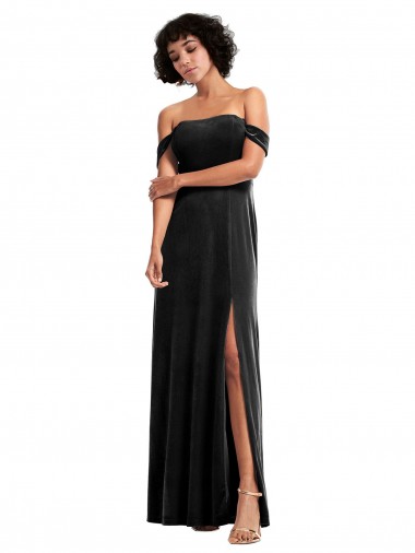 Cheap Off the Shoulder Drapped Sleeves Formal Stretch Velvet Bridesmaid Dress / Prom Dress Canada