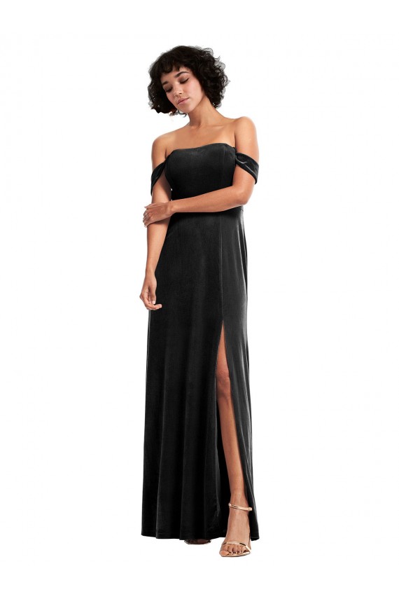 Cheap Off the Shoulder Drapped Sleeves Formal Stretch Velvet Bridesmaid Dress / Prom Dress Canada