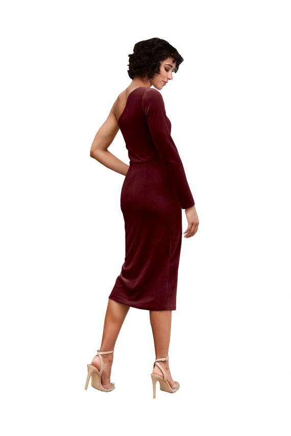 Cheap One Shoulder Fitted Short Midi Length Velvet Bridesmaid Dress / Prom Dress Canada