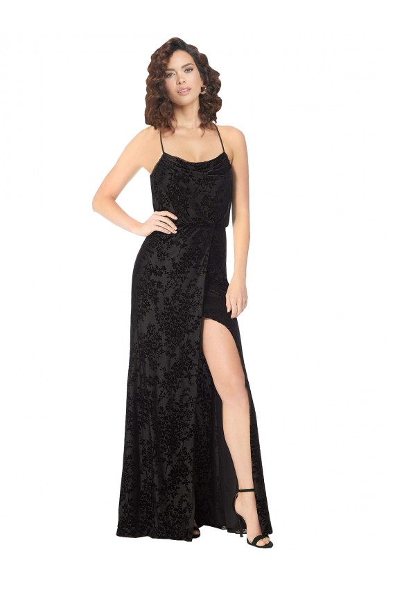 Cheap Floral Velvet Cowl Neck Bridesmaid Dress with Skirt Slit Canada