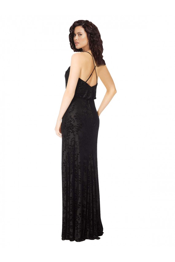Cheap Floral Velvet Cowl Neck Bridesmaid Dress with Skirt Slit Canada