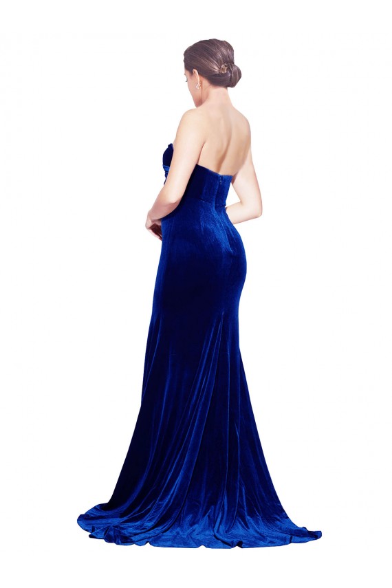 Cheap Strapless Ruched Formal Velvet Bridesmaid Dress / Prom Dress with Sweep Train and Front Slit Canada