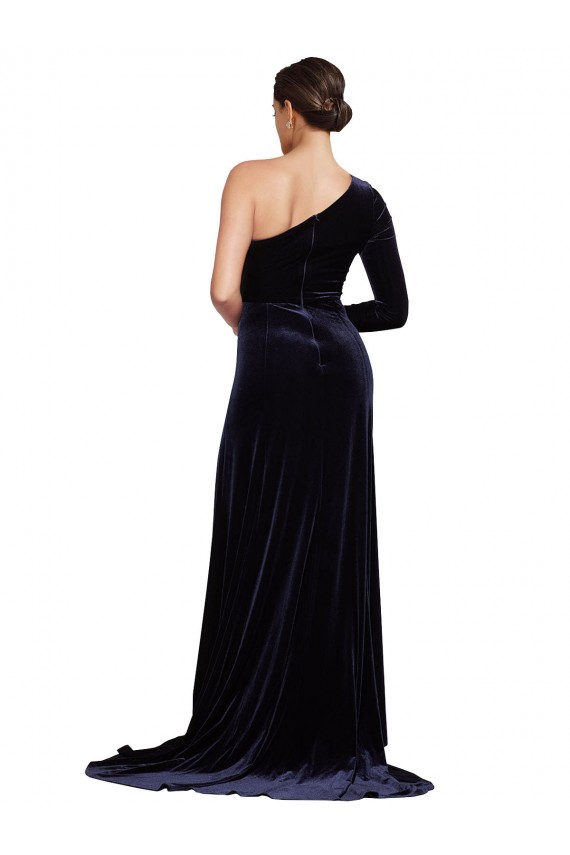 Cheap One Sleeve Long Formal Velvet Bridesmaid Dress / Prom Dress with Thigh High Split Canada