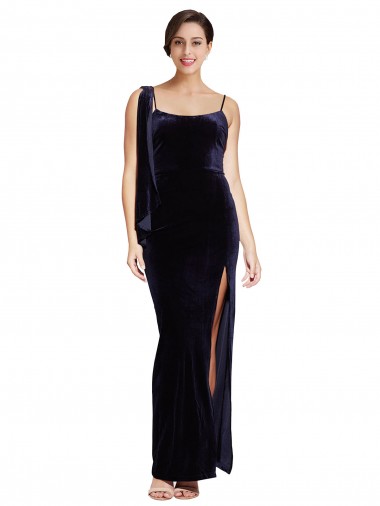 Cheap Long Formal Velvet Bridesmaid Dress / Prom Dress with Side Thigh Split and Shoulder Tie Canada