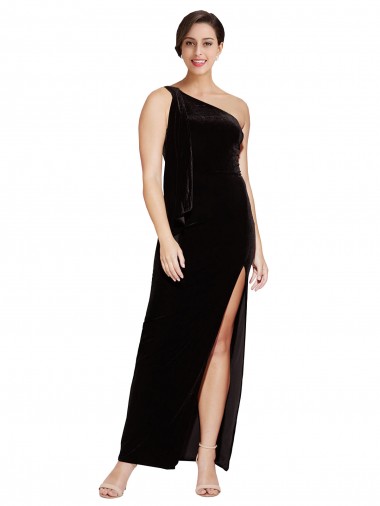 Cheap One Shoulder Long Formal Velvet Bridesmaid Dress / Prom Dress with Side Split and Shoulder Tie Canada