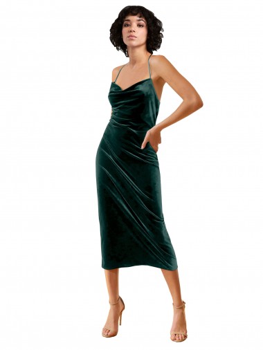Cheap Midi Cocktail Length Sleek Cowl Neckline Short Formal Velvet Bridesmaid Dress / Prom Dress Canada