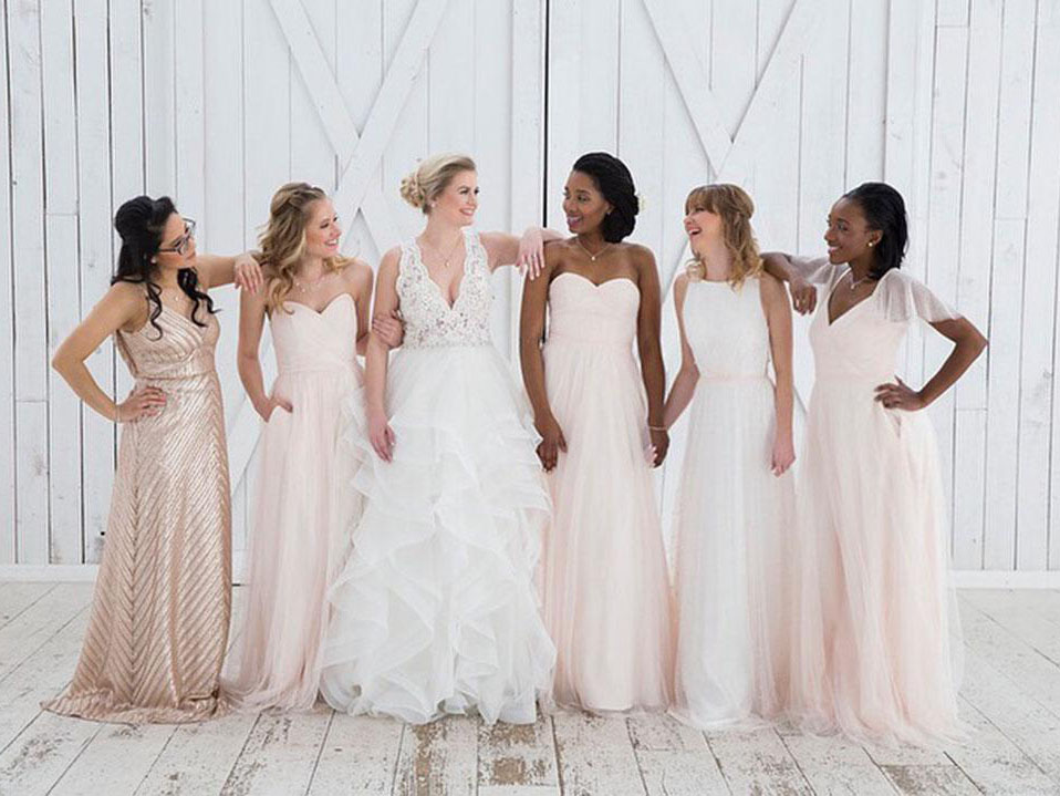 Floor Length Long Halter Pleated Tulle Bridesmaid Dress