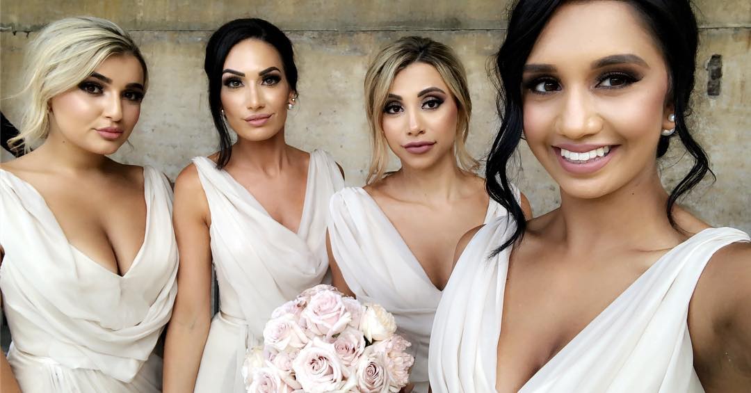 Full Length Luxe Chiffon Long Champagne bridesmaid dresses Canada with Sexy High Slit and Front Ruffles